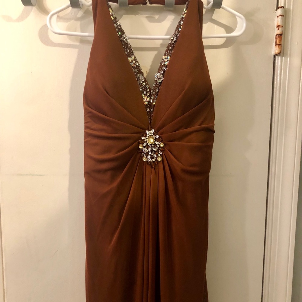 Chocolate Floor-Length Halter Gown
